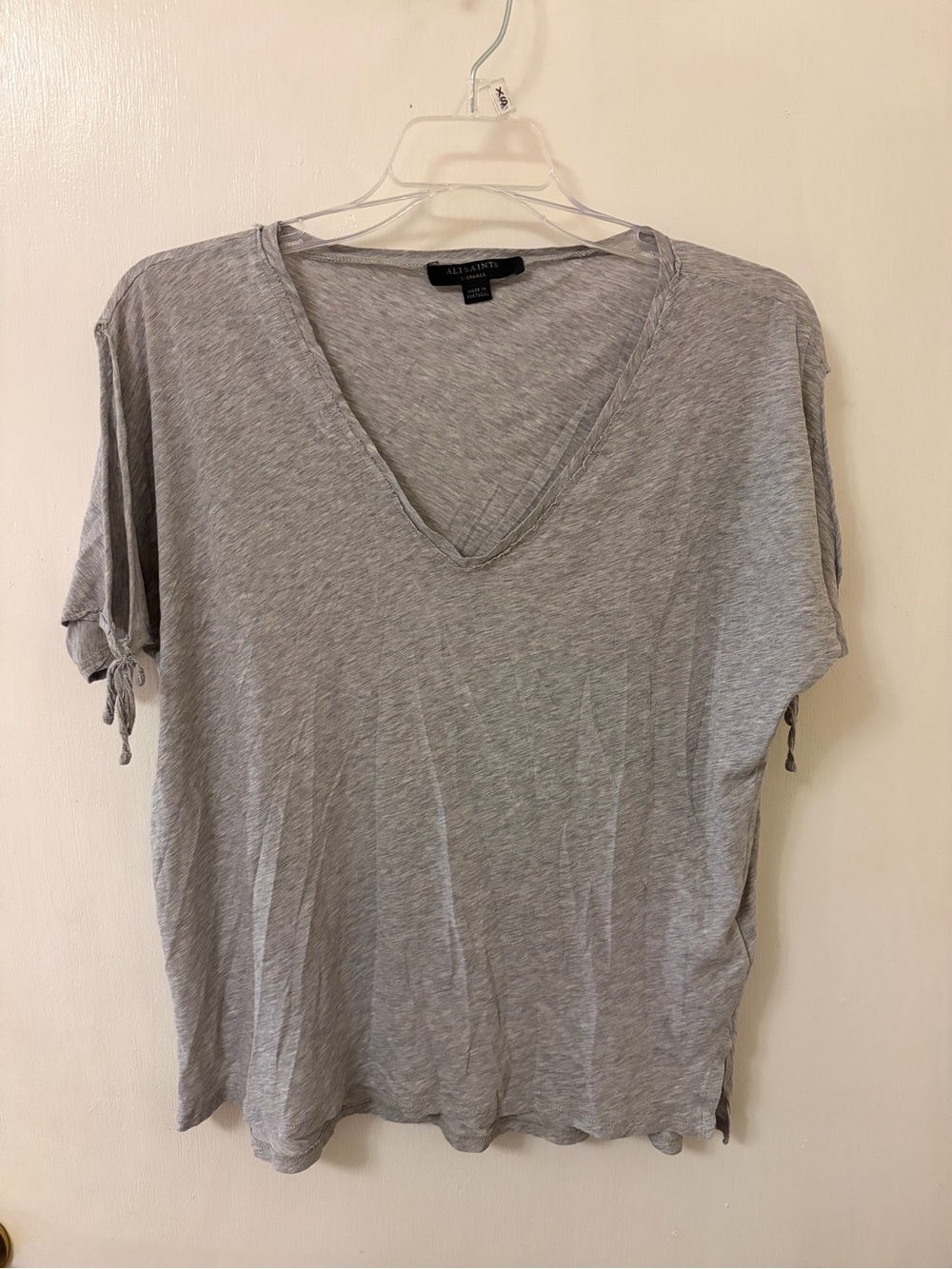 All Saints Women's V-Neck Short Sleeve Tee in Light Gray